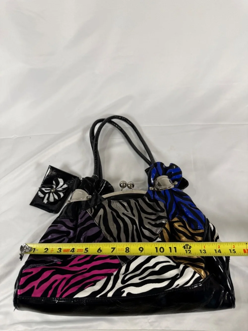 Y2K Zebra Print Kiss Lock Satchel Glam Statement Handbag
